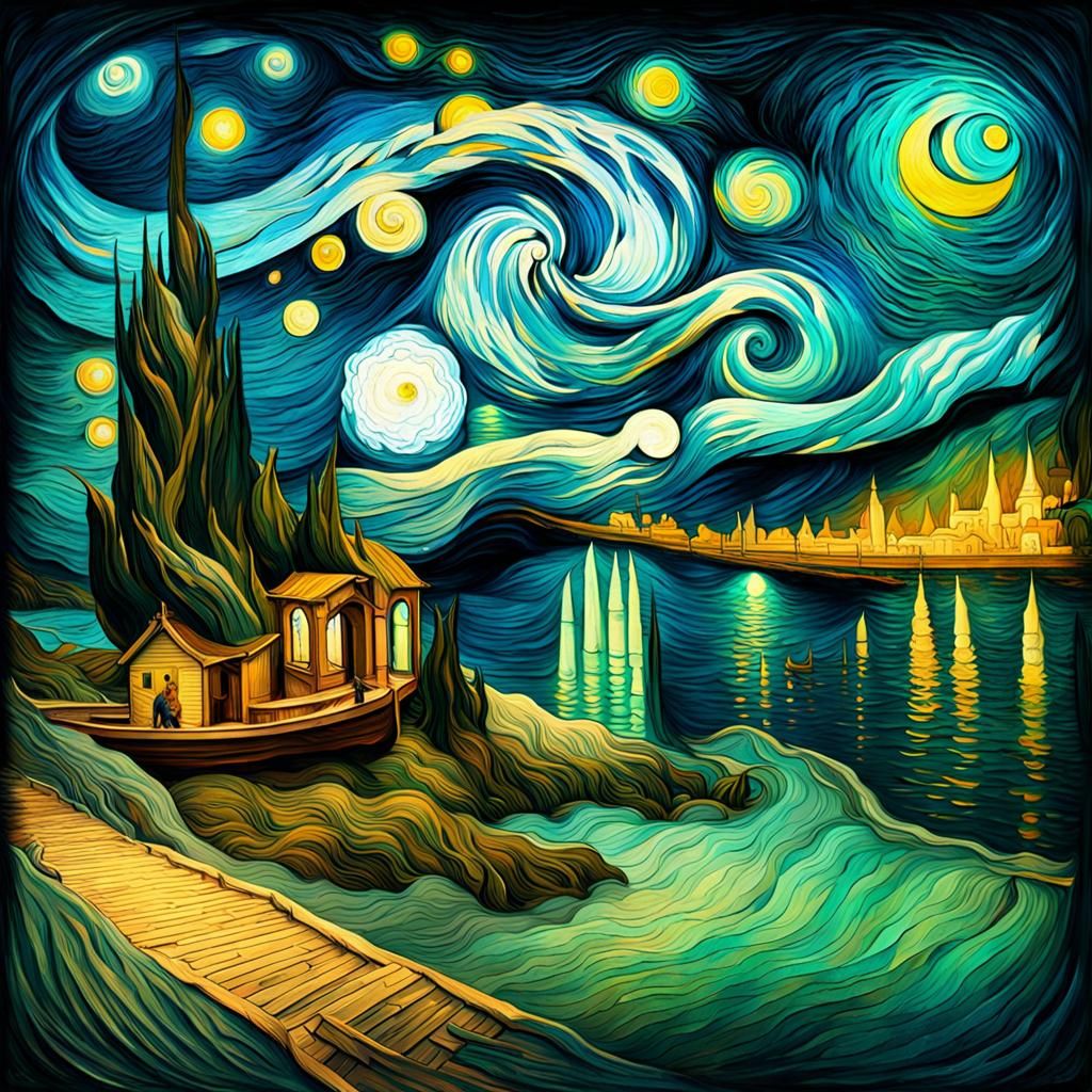 Whimsical Landscape Painting in Art Nouveau Style