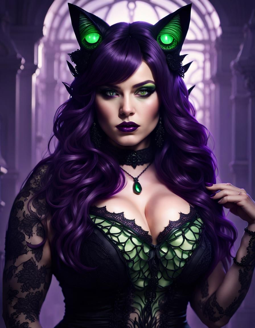 Cat-Eyed Woman in Black Lace: Fantasy Concept Art