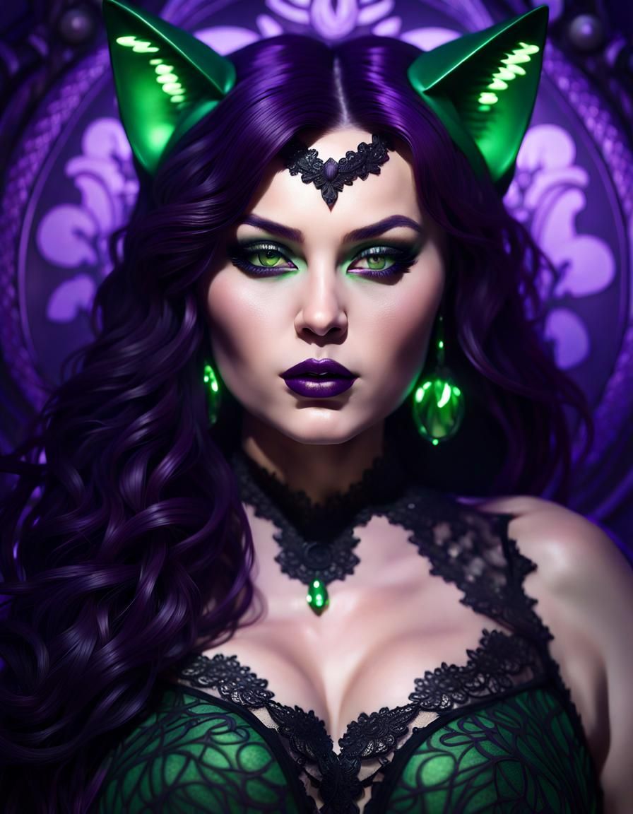 Fantasy Portrait of Woman with Cat Features