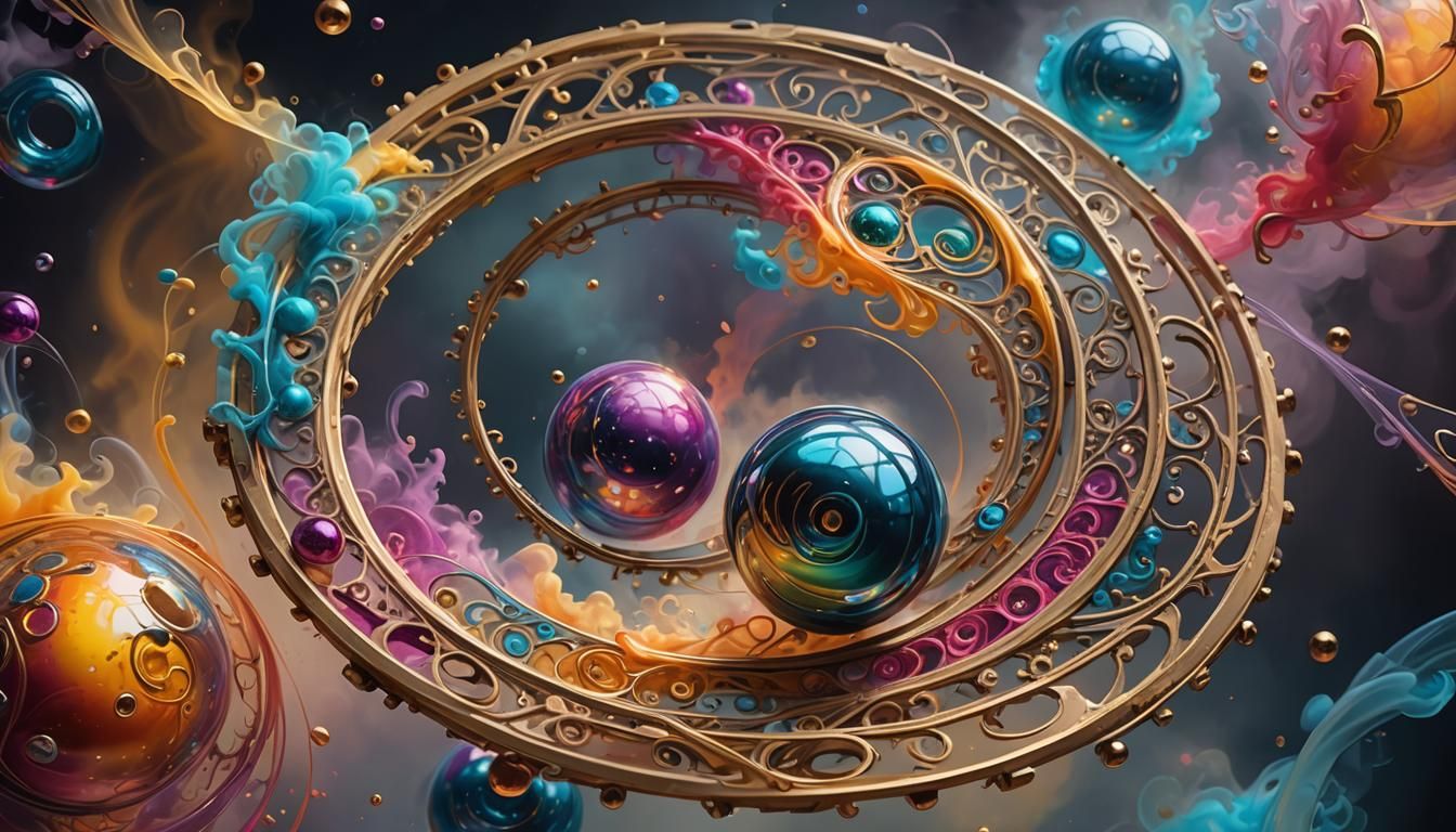 Hyperrealistic Ball Bearings with Dimensional Smoke: 8K