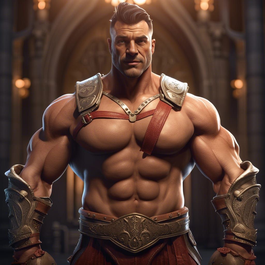 Muscular Gladiator Bodybuilder in Dark Fantasy Art
