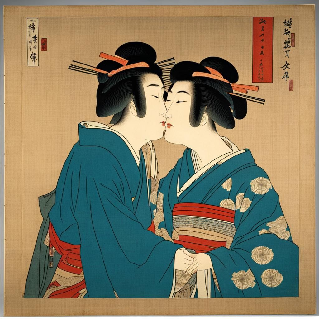 The Kiss: Vintage Japanese Print Art