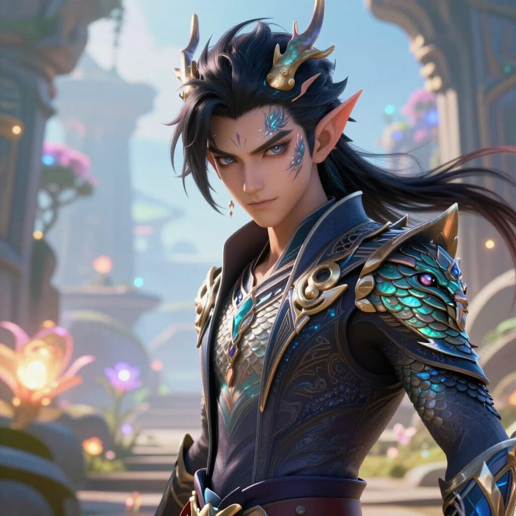 Dragon-Inspired Young Man in Ethereal Realm