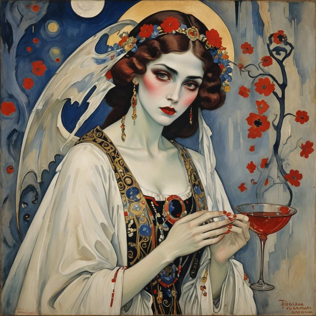 Vampire Portrait in Art Nouveau Style