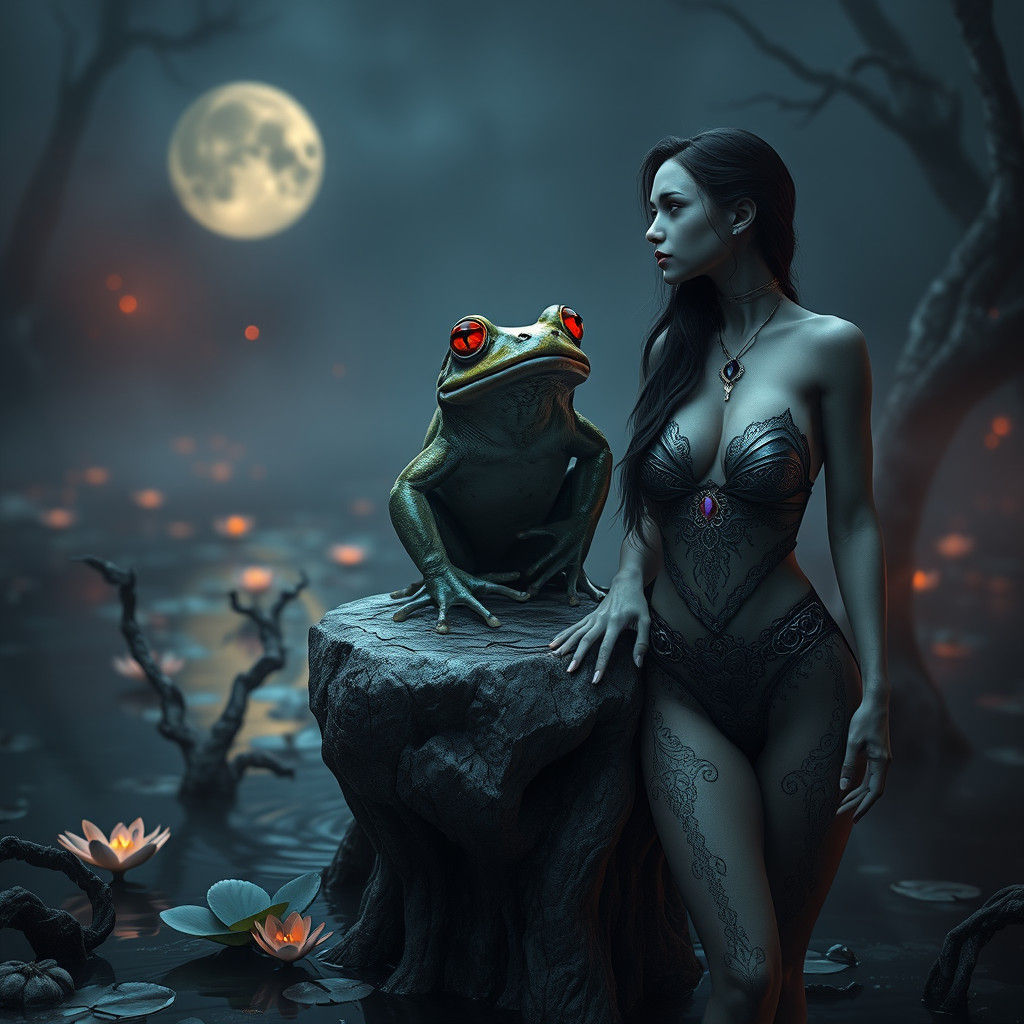 Majestic Frog in Gloomy Underworld Lake