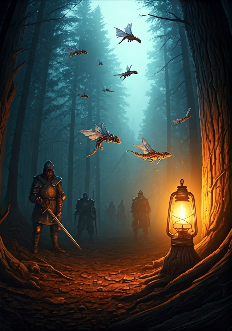 Nocturnal Dragons Drawn to Lamp Light: Biomechanical Fantasy