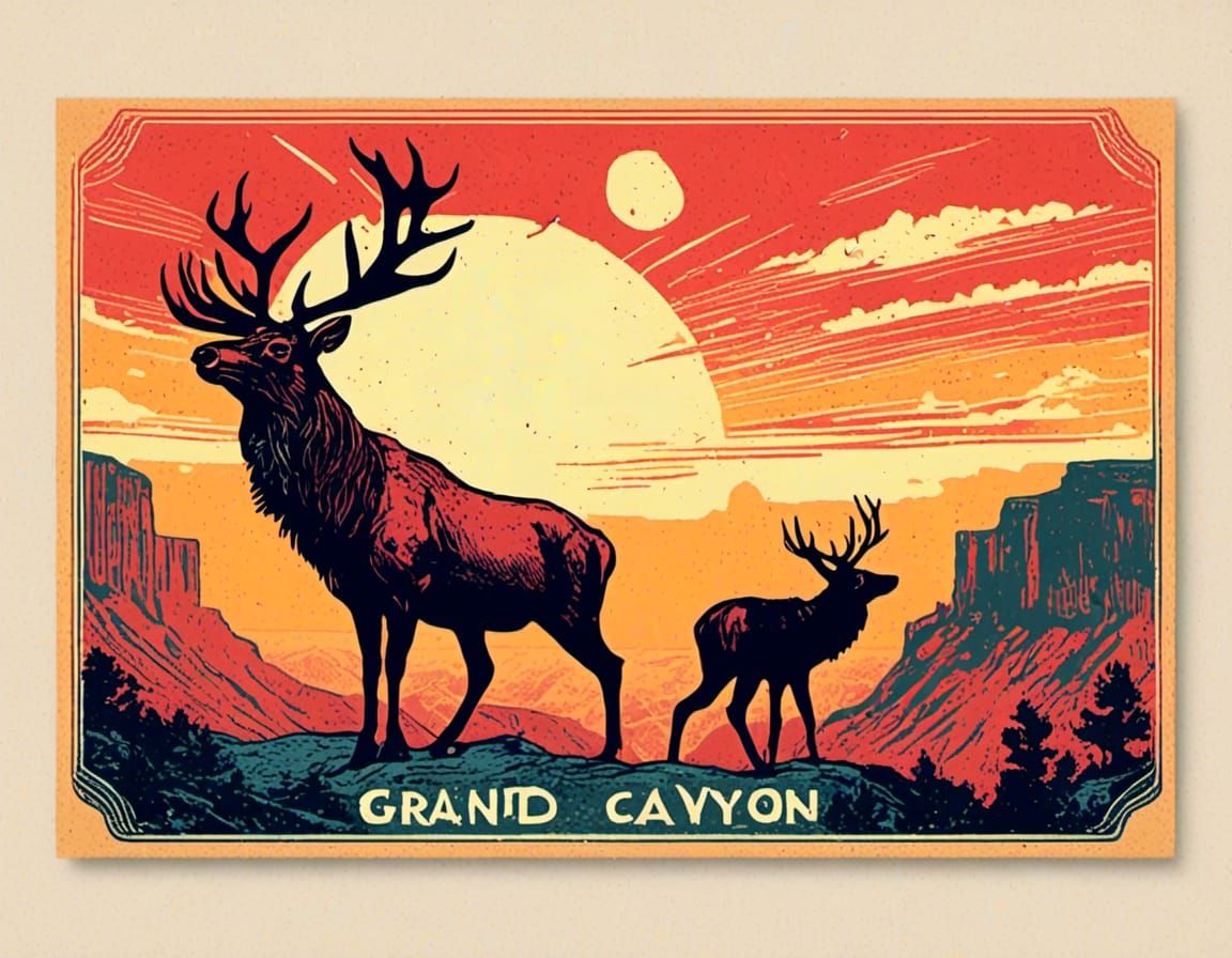 Grand Canyon Sunset: Vintage Postcard Illustration