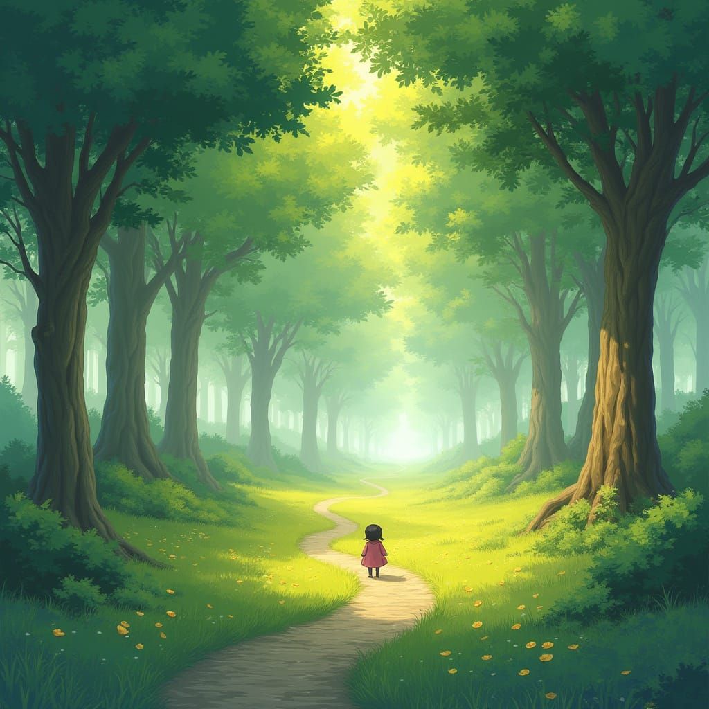 Whimsical Forest Landscape in Golden Light