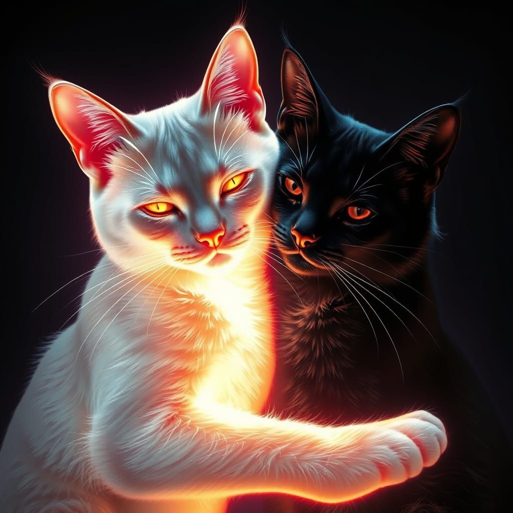 Cats of Light and Shadow in Neon Futurism