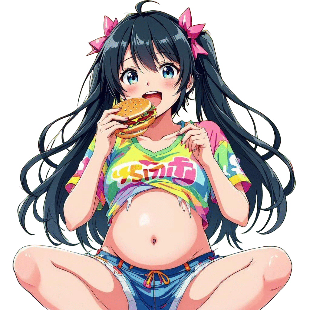 Anime Miku's Expanding Belly in Vibrant Scene