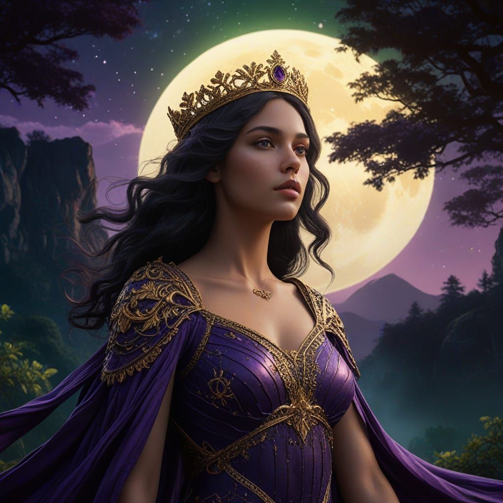 Aphrodite in Moonlit Forest: Fantasy Art Portrait