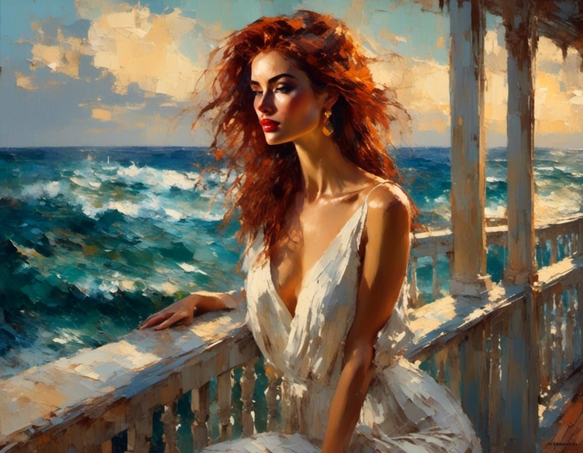 Impasto Impressionism: Woman on Beach House Deck