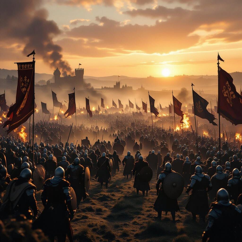 Medieval Battlefield at Dawn in Ridley Scott Style