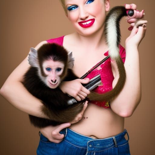 Hillbilly Burlesque Dancer with Monkey: Professional Photogr...