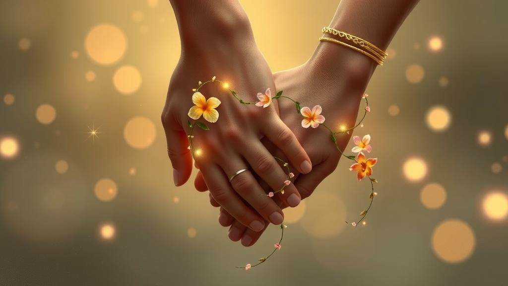 Dreamy Close-Up of Couple's Hands with Glowing Vines