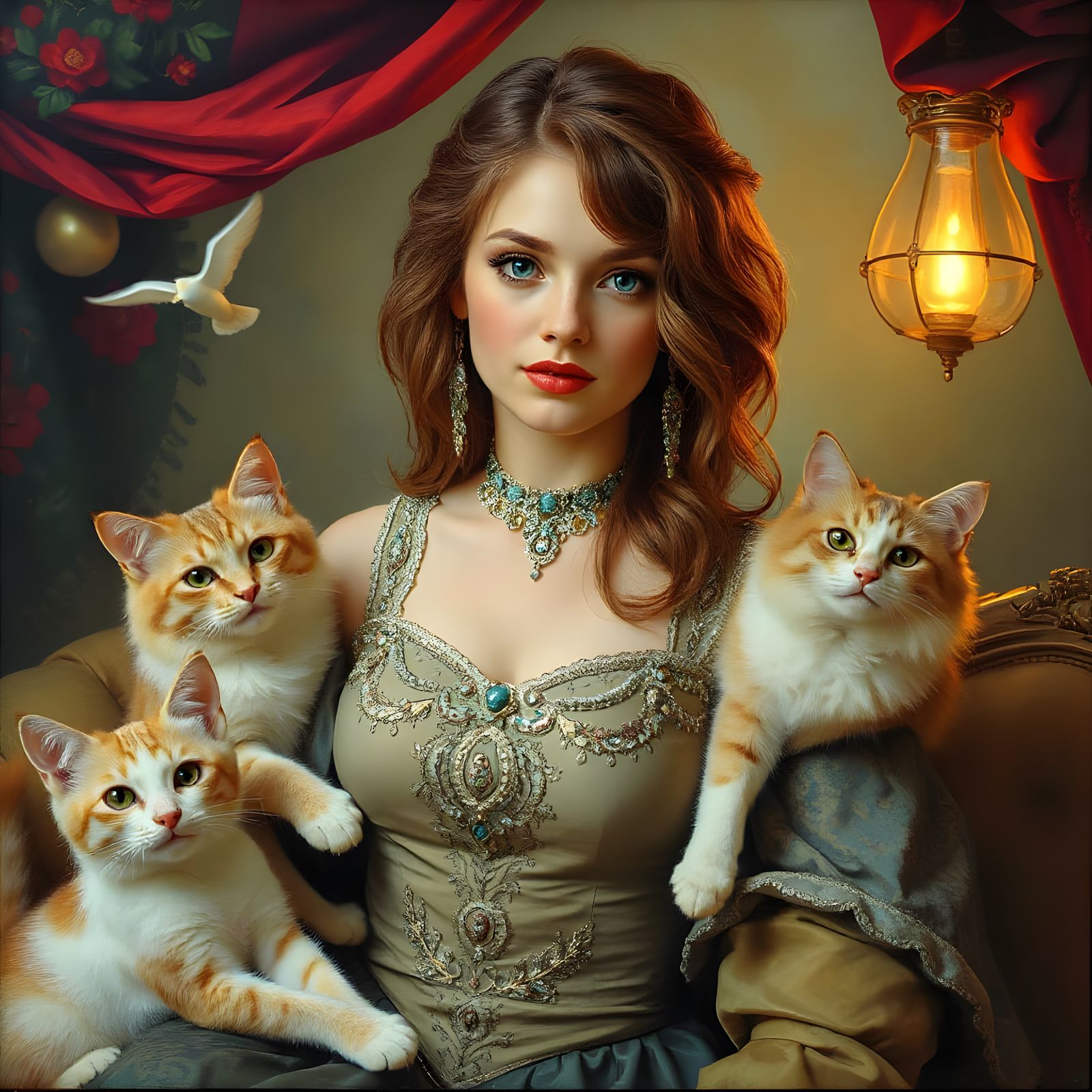 Queen of Cats Portrait in Tonalism Style