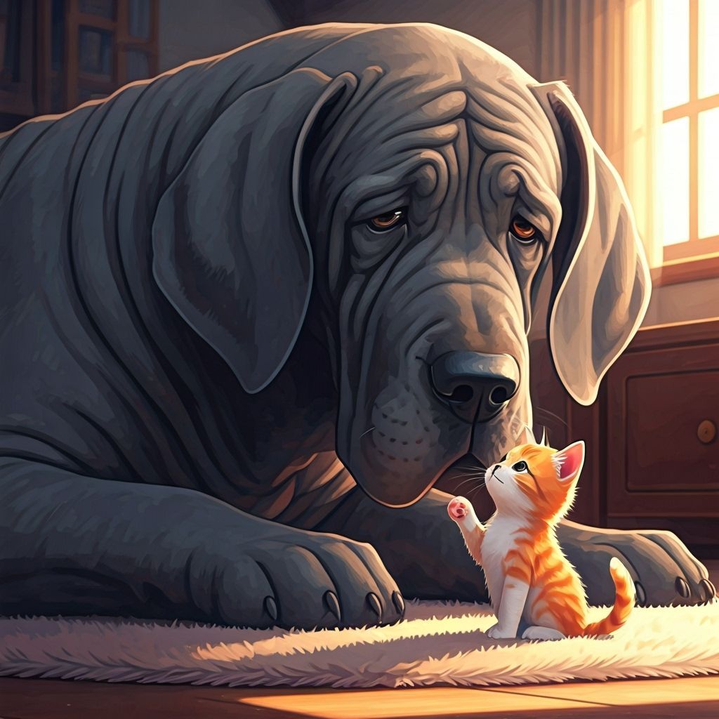 A Kitten Befriends a Gentle Great Dane