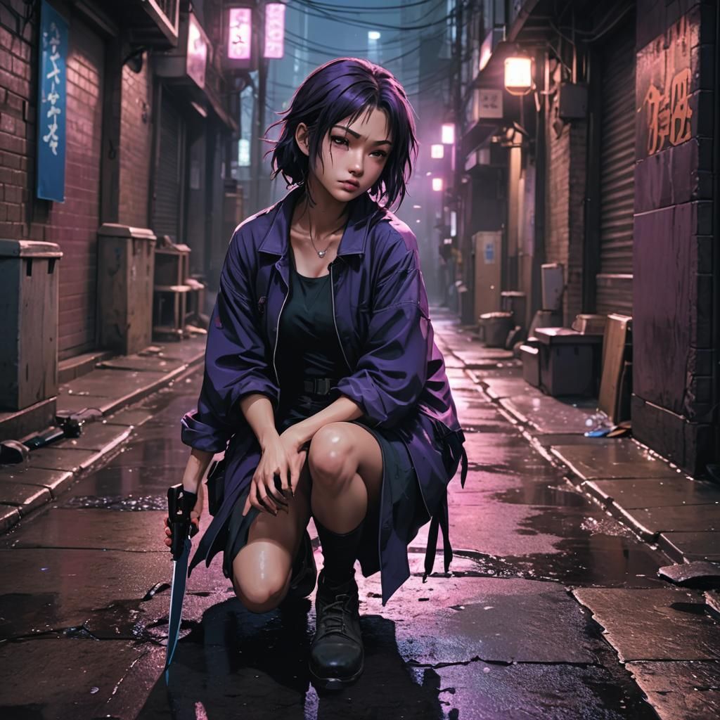 Anime Scavenger in Dark Alleyway Concept Art