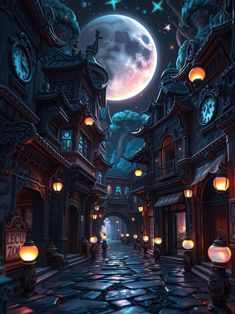 night city and the moon