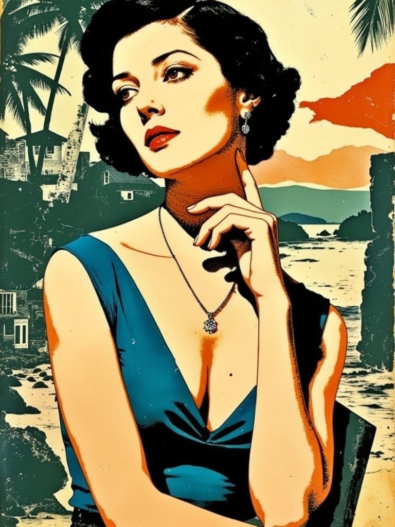 Glamorous Pop Art Portrait of a Tropical Beauty in a Balenci...