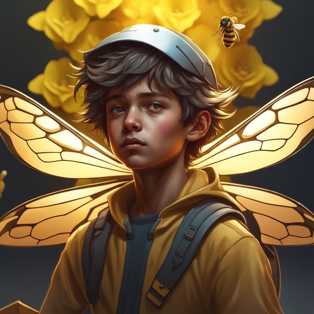 Boy Riding Bee: Hyperdetailed Fantasy Portrait