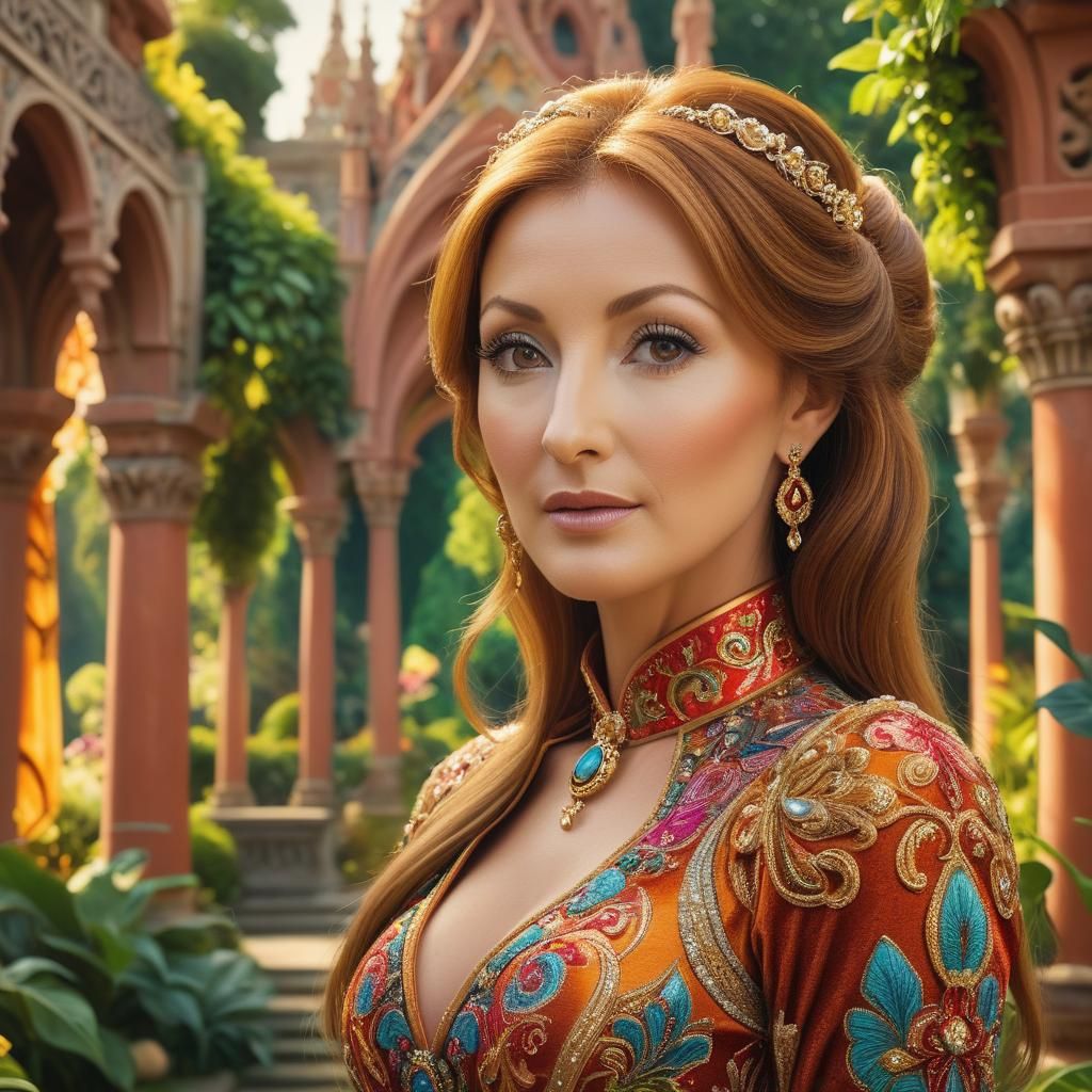 Jane Seymour Portrait in Gaudi-Inspired Surrealism