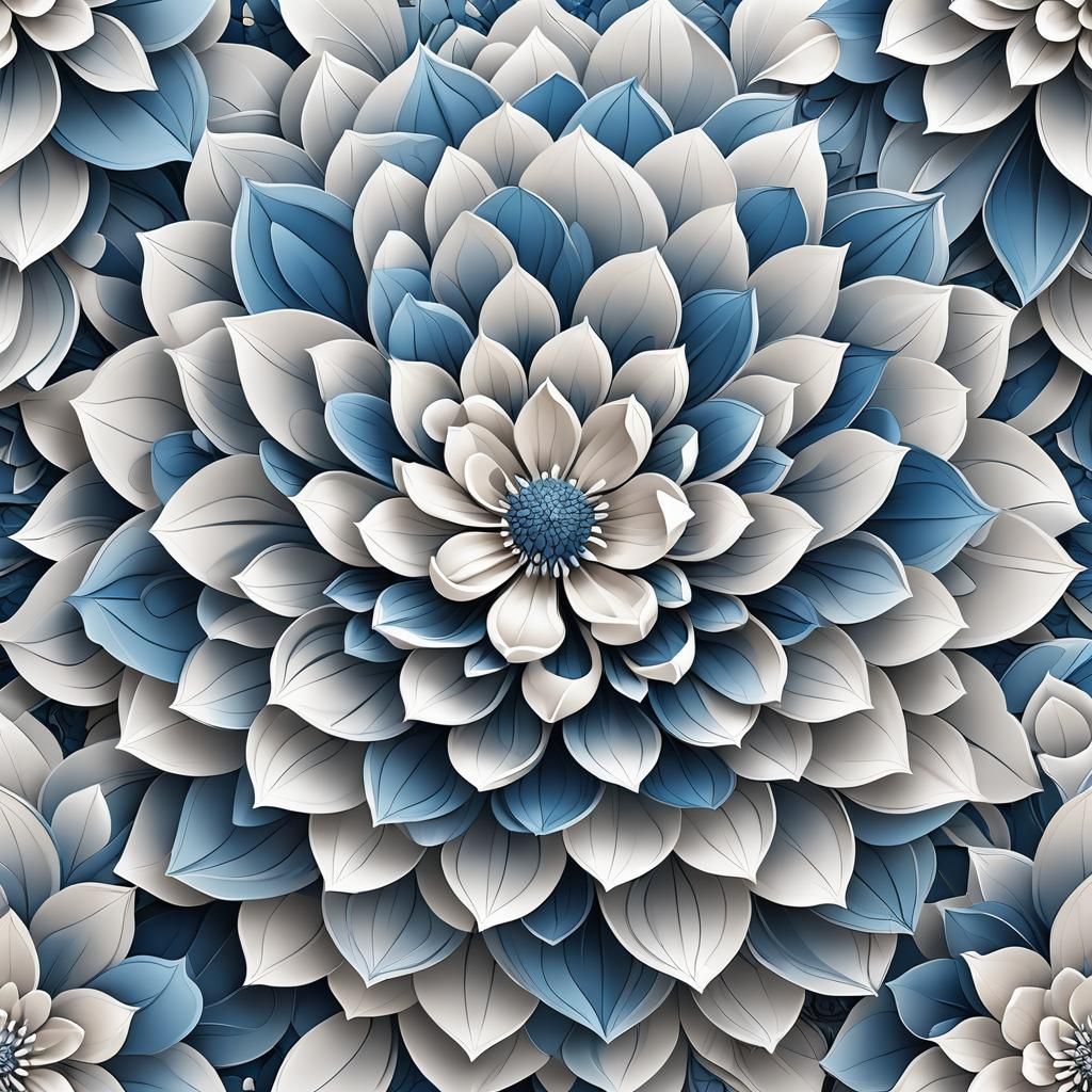 Abstract Fractal Magnolia Blooms in Ombre Blue