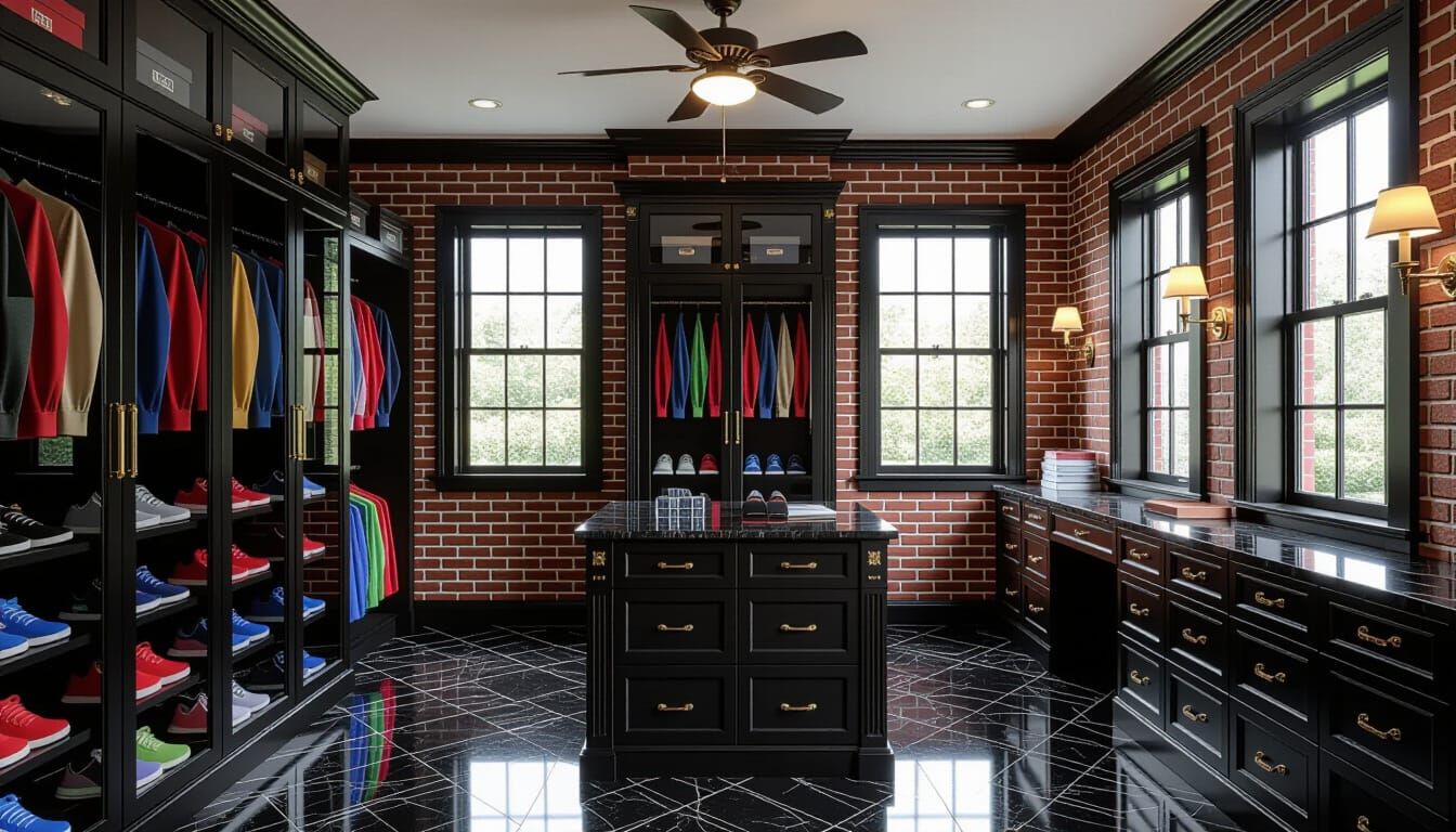 Victorian Walk-In Closet Room with Display Cabinets