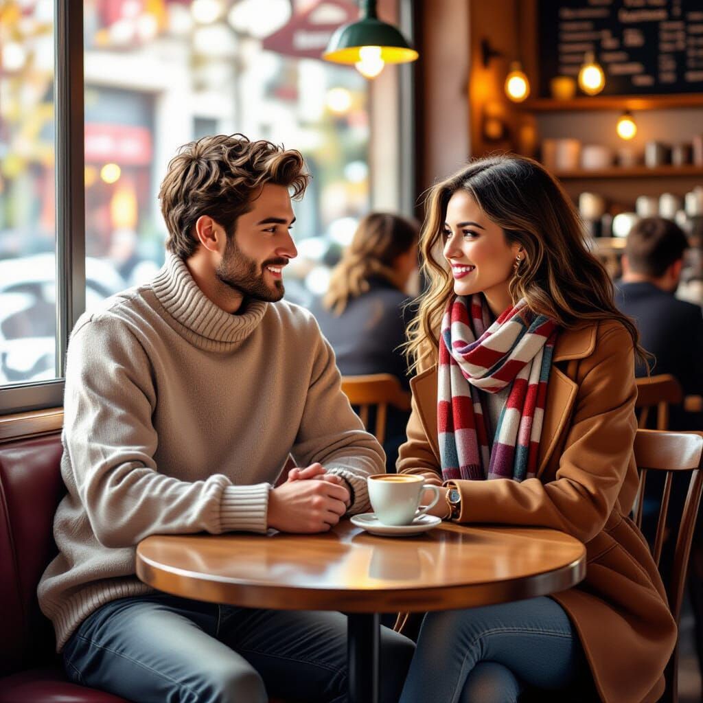 Cozy Coffee Shop Chat in Painterly Style