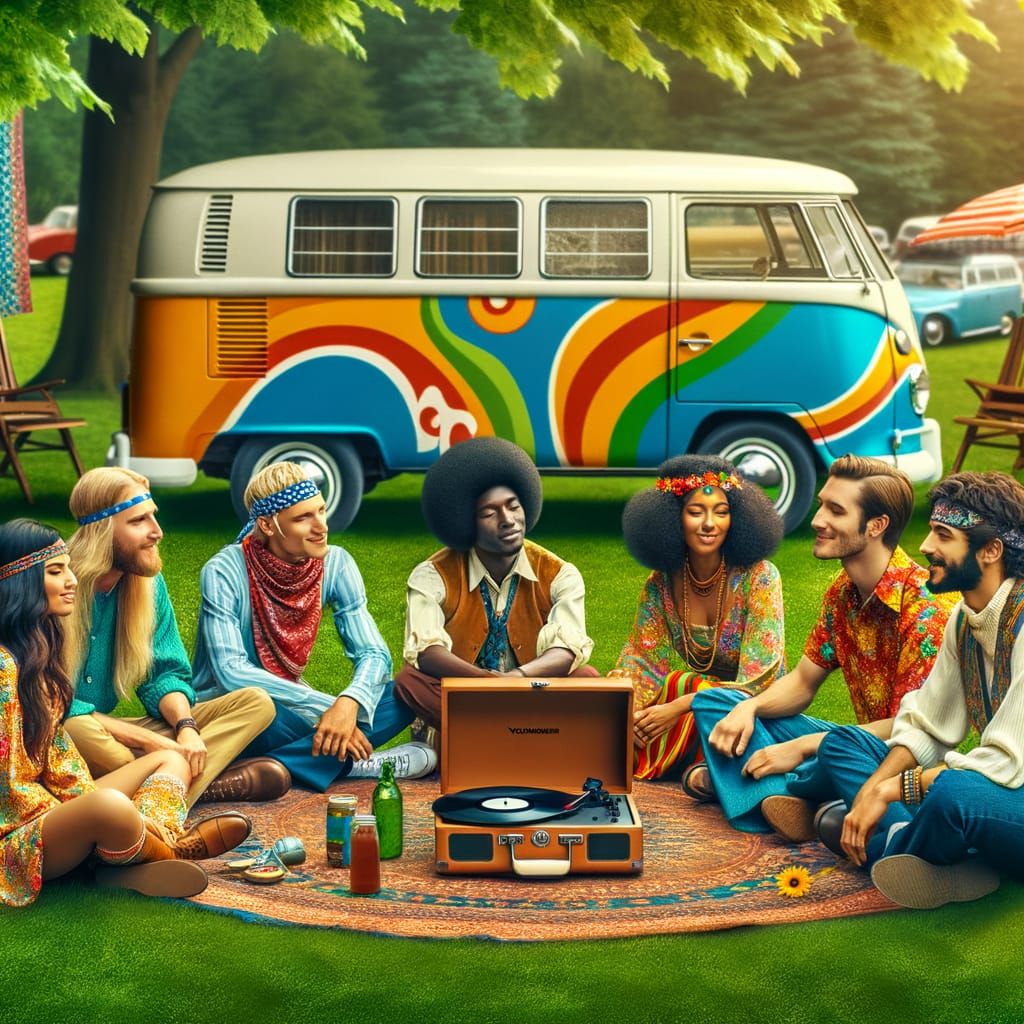 1960s Vibe: Friends Listening to Music