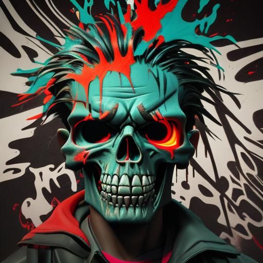 Cursed Skull Graffiti Art with Glowing Red Eyes