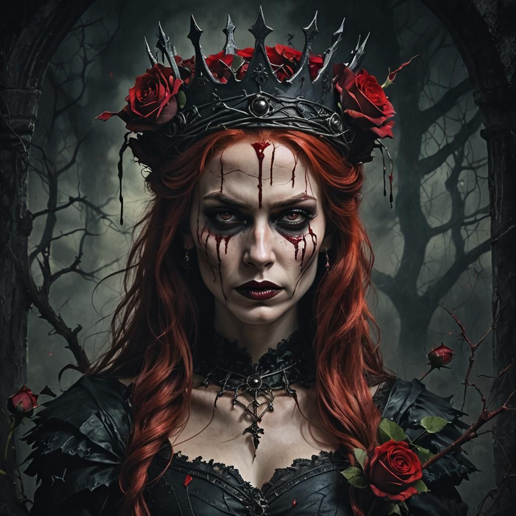 Gothic Queen Portrait with Bleeding Roses