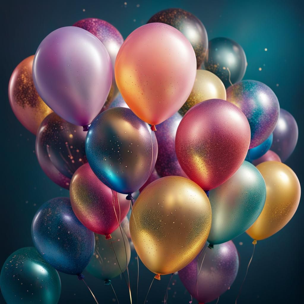 Hyperrealistic Glitter Balloons in Splash Art Style