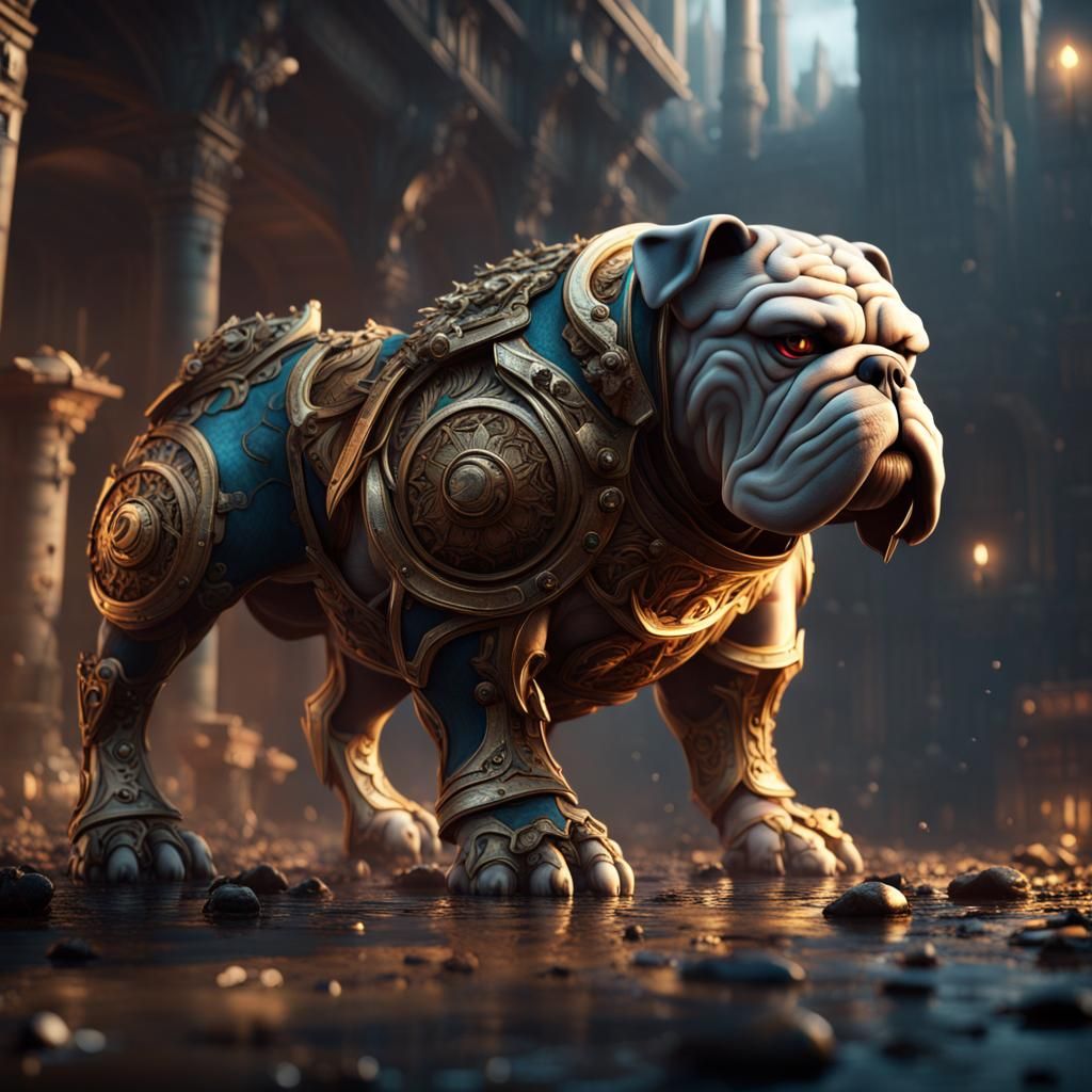Fantastical Bulldog in Detailed Matte Painting