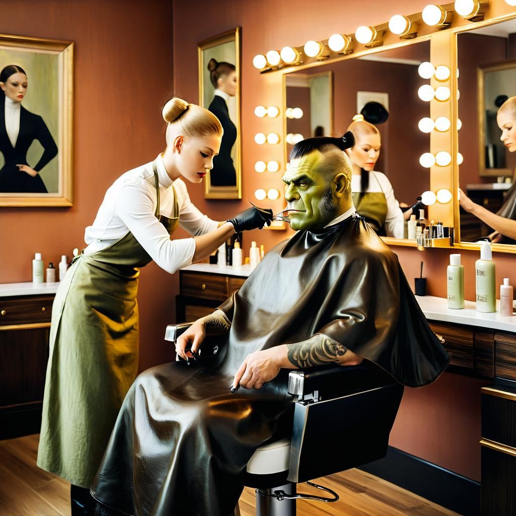 Orc at Beauty Salon in a Northern Renaissance Style