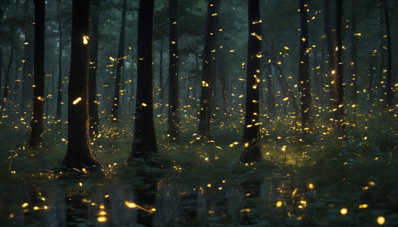 Enchanting Bioluminescent Fireflies Dancing in Summer Night