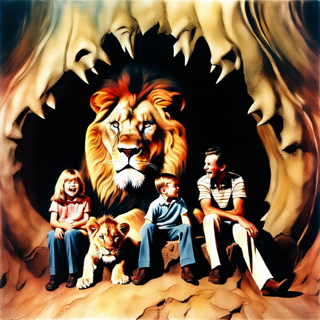 Vintage Photo: Family Inside Lion's Mouth