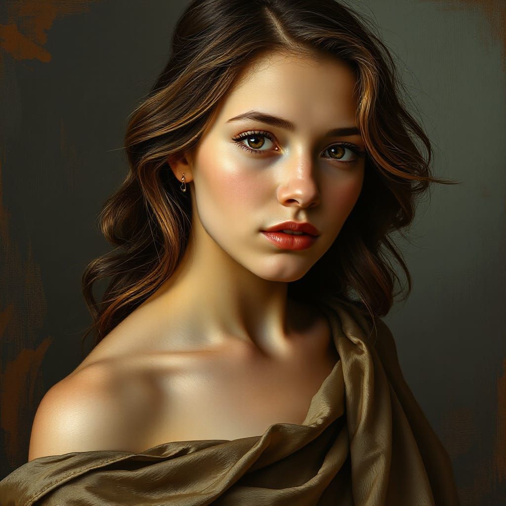Elegant Young Woman in Classical Oil Painting Style