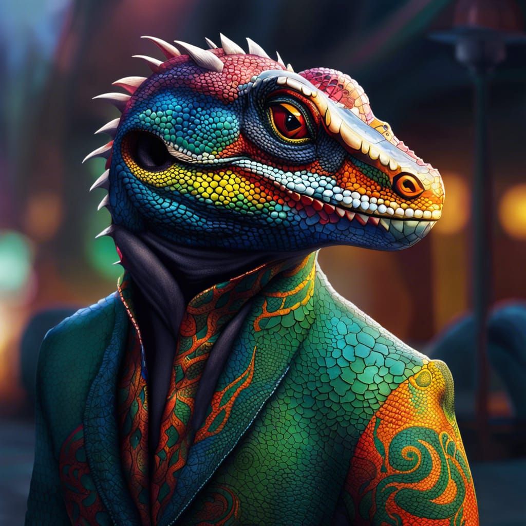Detailed Portrait of a Scaled Lizard Person