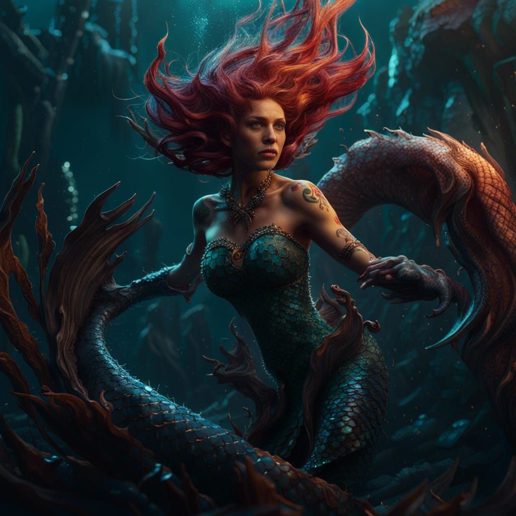 Raging Mermaid: Detailed Fantasy Concept Art