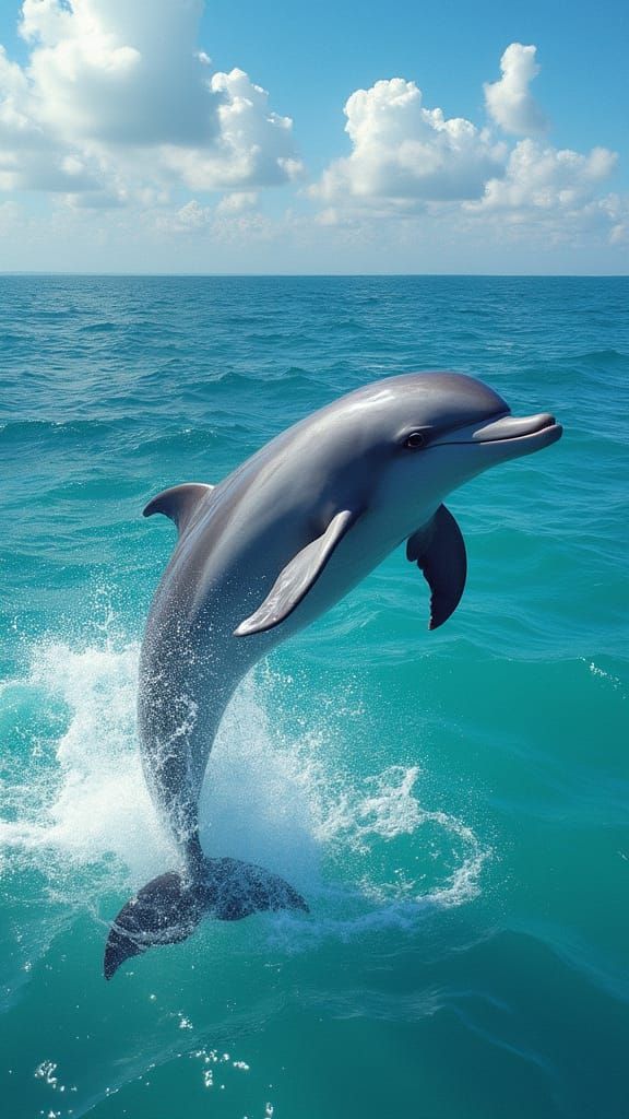 Dolphin Leaping in Art Nouveau Ocean