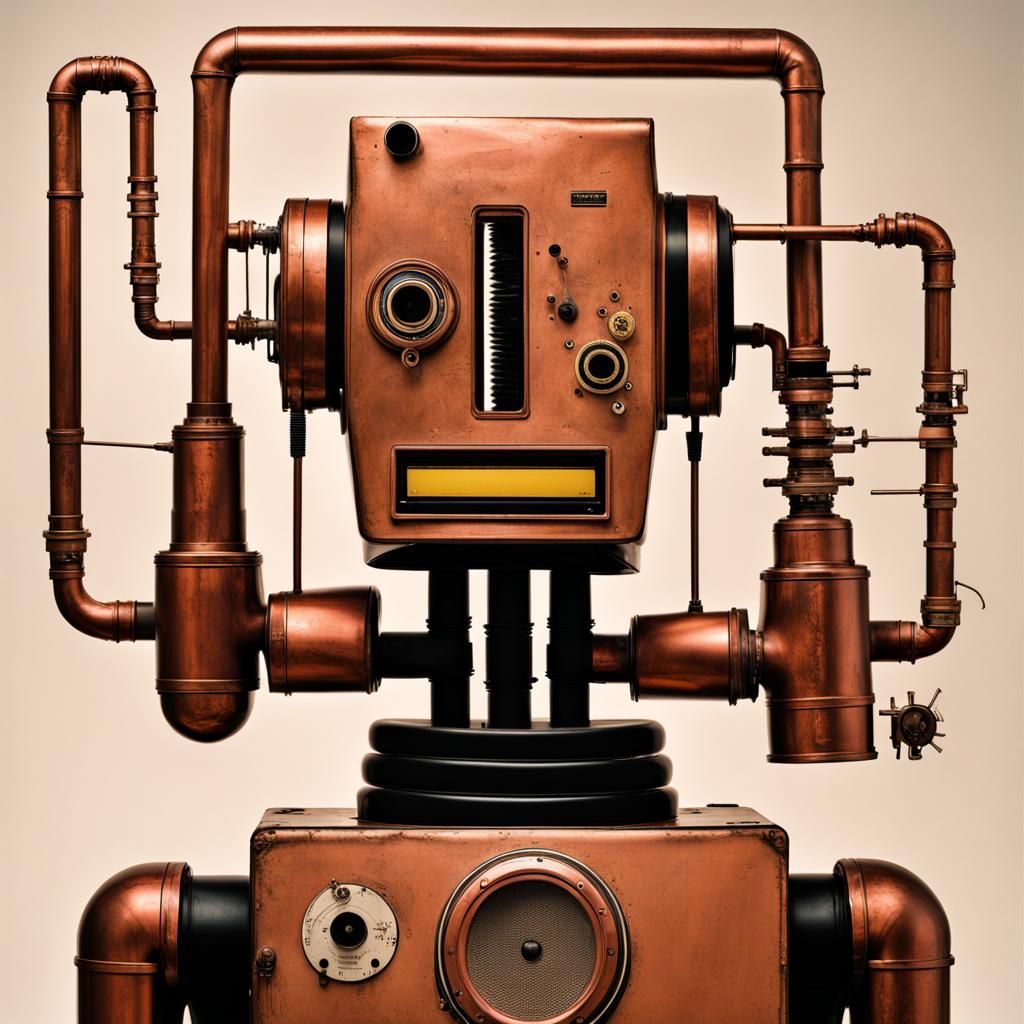 Cyborg Robot in Industrial Setting, Basquiat Style