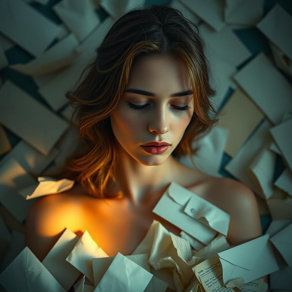 Woman Searches for Answers in Letters: Photorealistic Portra...