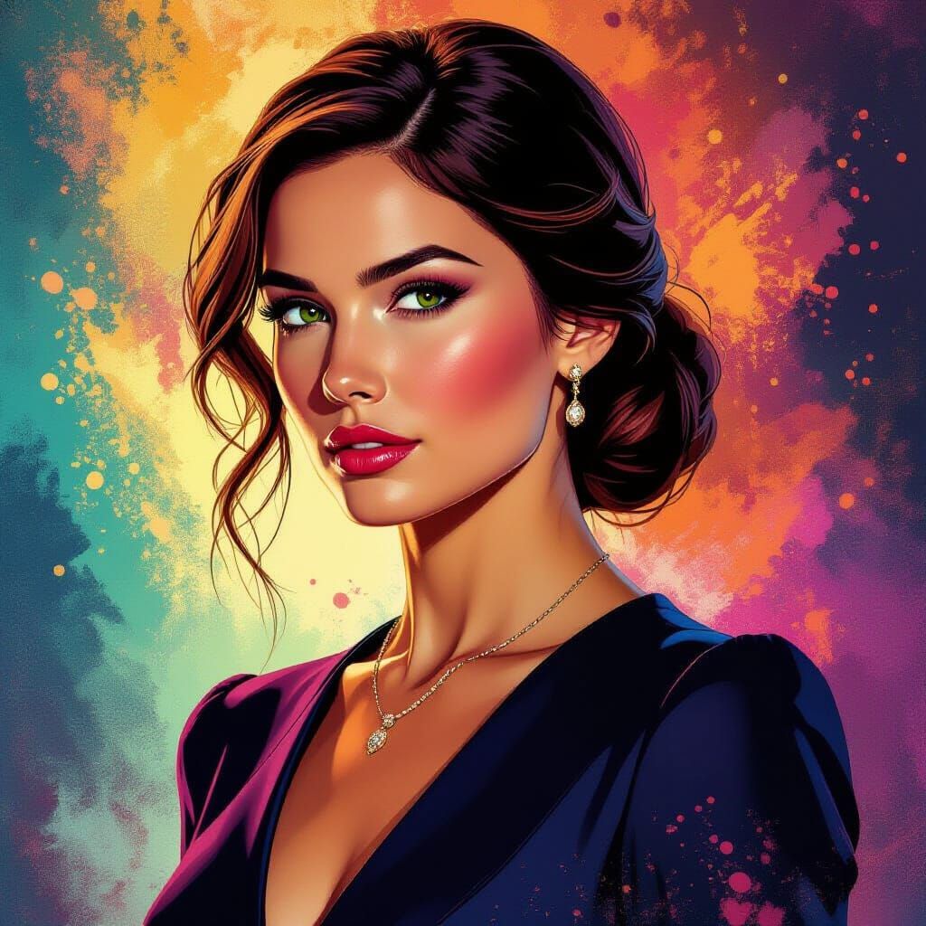 Dramatic Woman in Colorful Hyperrealistic Splash Art
