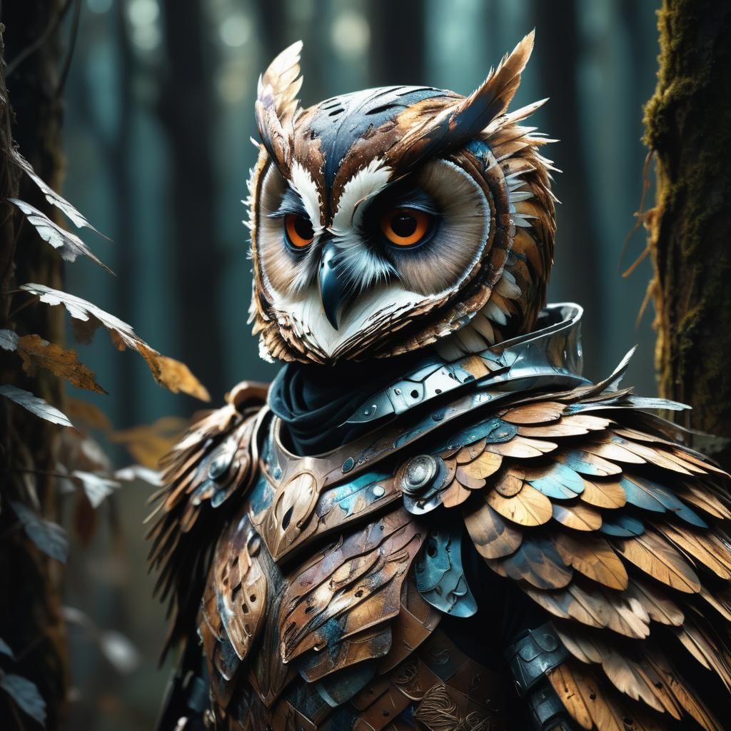 Masked Owl Knight Portrait in Mystical Forest
