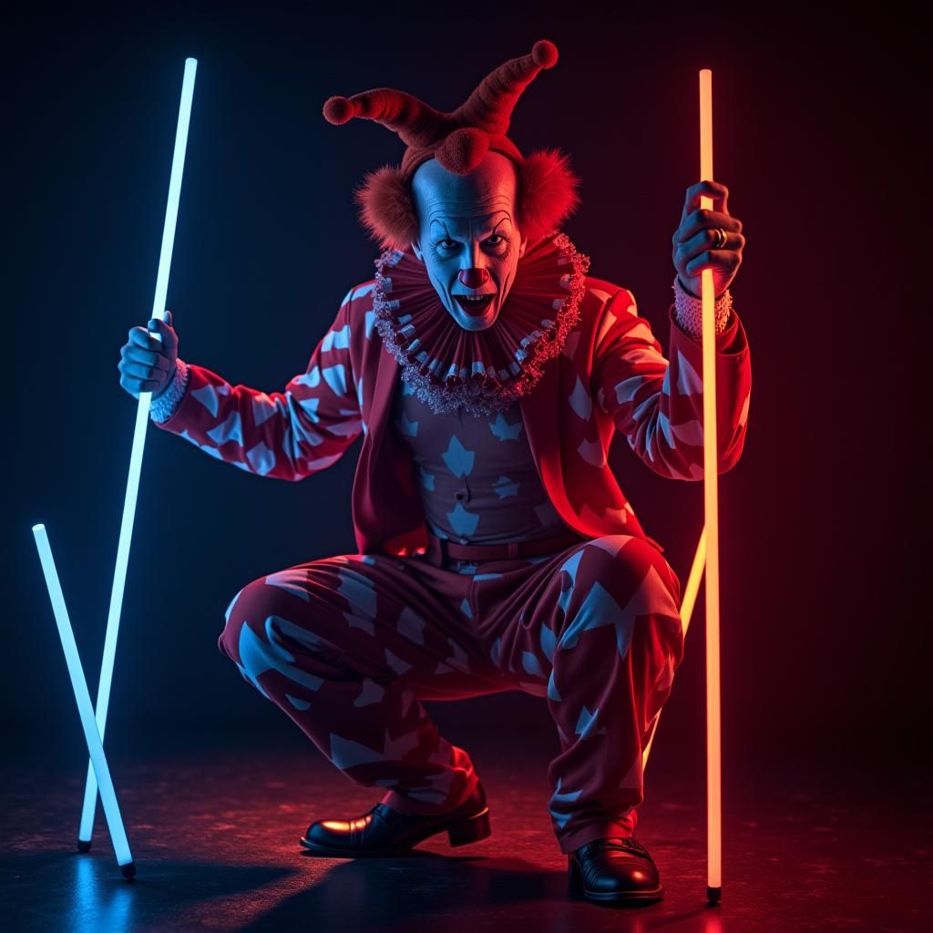 clown, innovative performance using neon lights