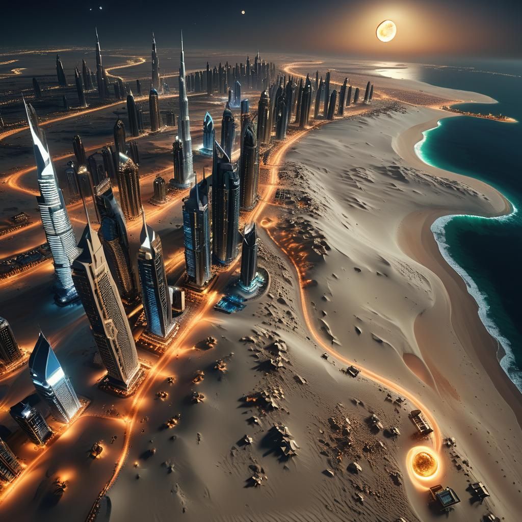 Dubai Skyline Under Comet in Cinematic Realism