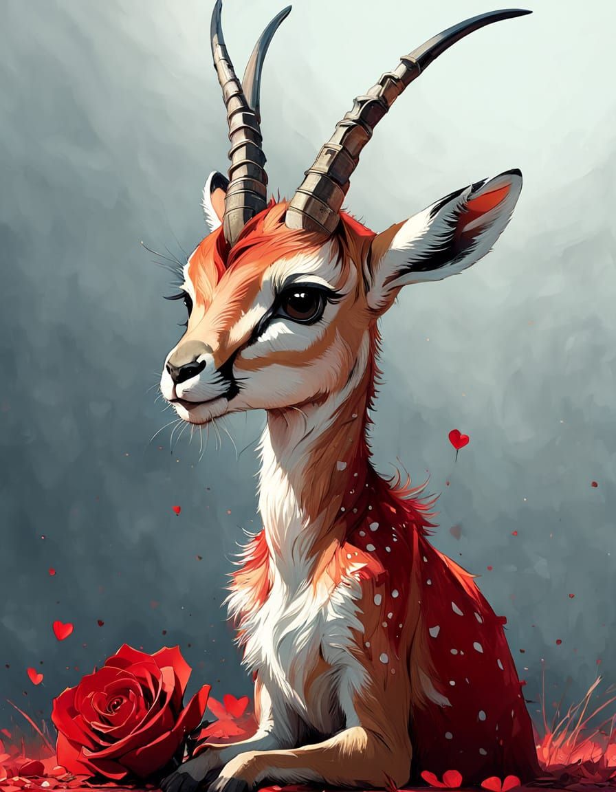 Adorable Baby Gazelle in Red Valentine's Day Digital Art