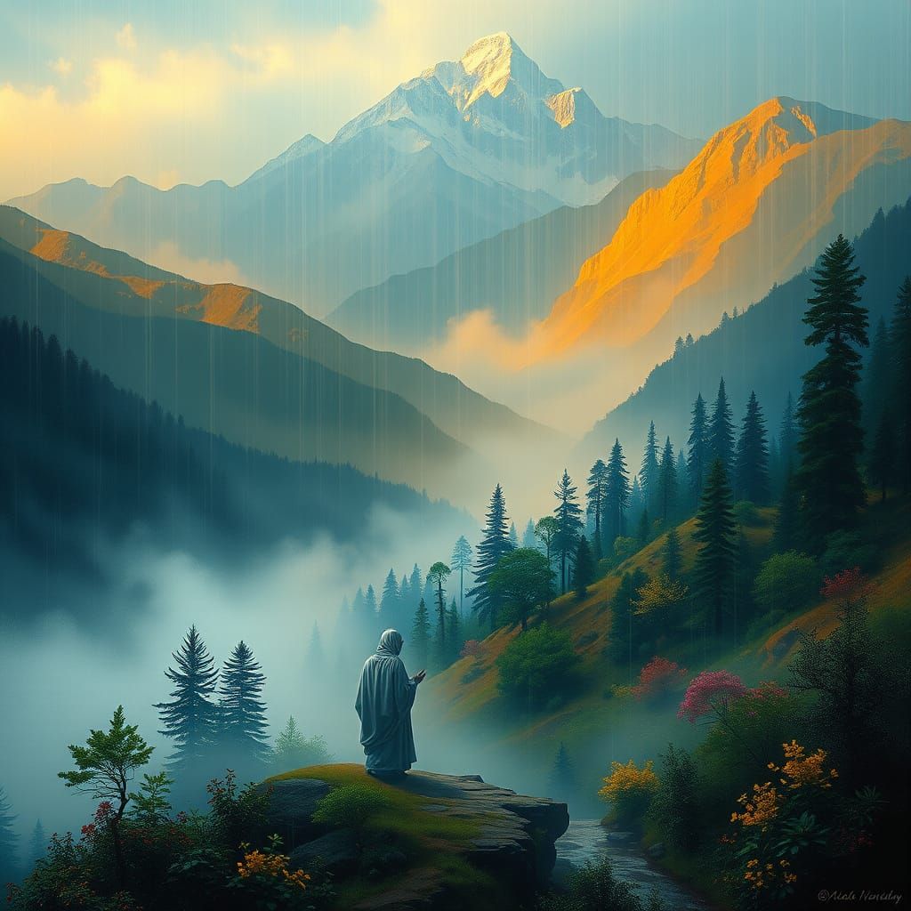 Ethereal Figure in Himalayan Mist