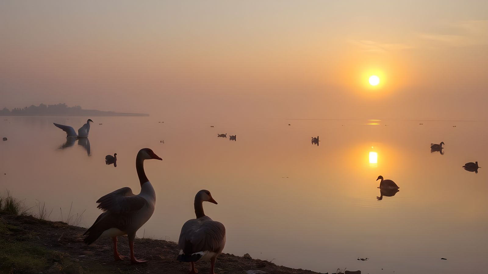 early autumn lake as the sun rises